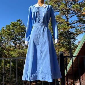 Vintage 30s Cotton + Organza Utilitarian Midi Side Snap Chore Dress S M